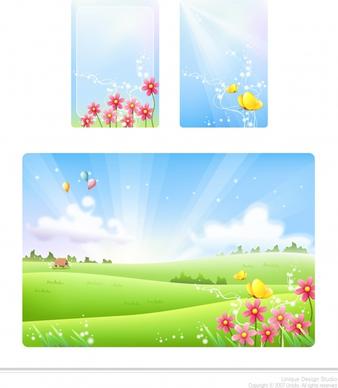nature background sets flowers butterflies icons decor