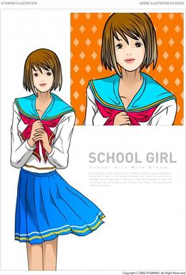 south korean school girls vector