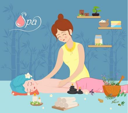 spa advertising background relaxed woman icon cartoon characters