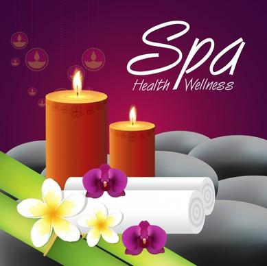 spa advertising banner candle flowers stones icons decor