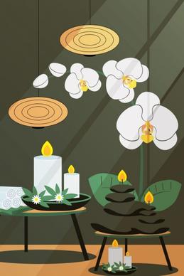 spa background stone candle flowers icons decor