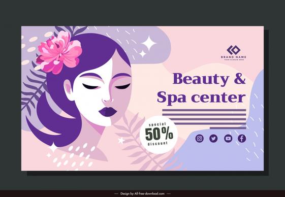 spa  beauty banner template classical woman face flowers leaf