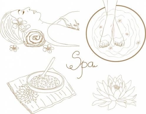 spa design elements handdrawn icons sketch