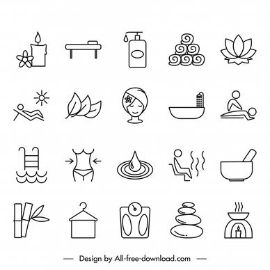 spa icon sets flat black white handdrawn symbols outline 