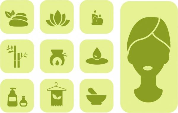 spa icons design elements various symbols dark silhouettes