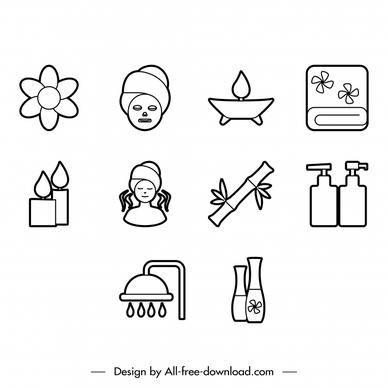 spa icons sets black white handdrawn symbols outline