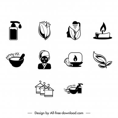 spa icons sets flat black white handdrawn symbols outline 