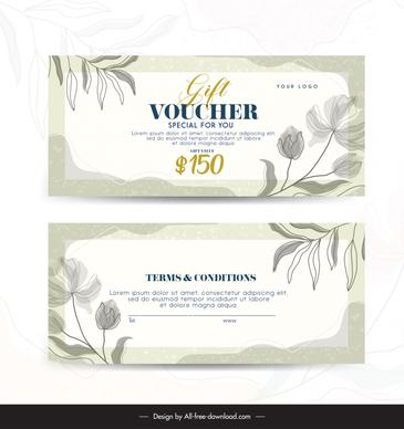spa voucher template handdrawn classic flowers leaves