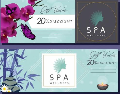 spa voucher templates orchid stone bamboo butterflies icons