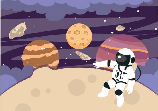 space background cosmos astronaut stars decoration colored cartoon