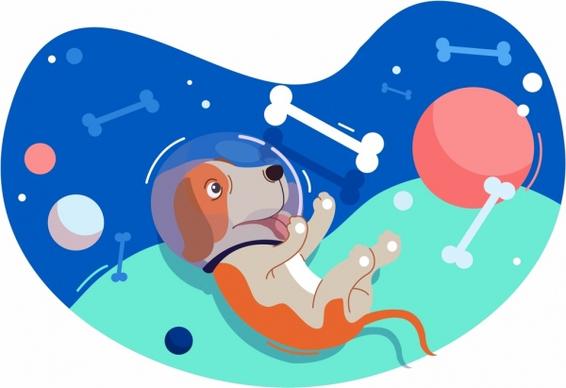 space background dog bone ball icons floating design