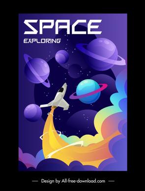 space exploration poster dynamic spaceship planets sketch