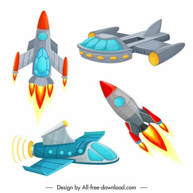 spaceship icons colorful modern design