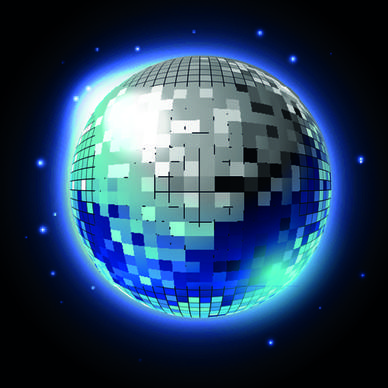 sparkling disco neon light ball background vector