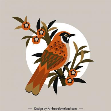 sparrow bird painting colored retro design