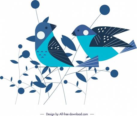 sparrow birds painting classical flat blue sketch