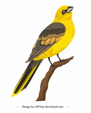 sparrow icon perching gesture classical yellow design