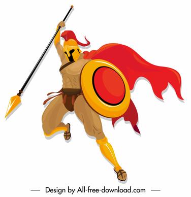 spartan knight icon attacking gesture colored cartoon character