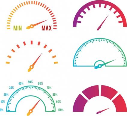 speed design elements various colored flat speedometer icons