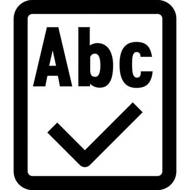 spell check sign icon flat black white tick mark alphabet frame outline