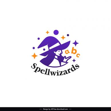 spellwizards logo template cute flat lady witch 