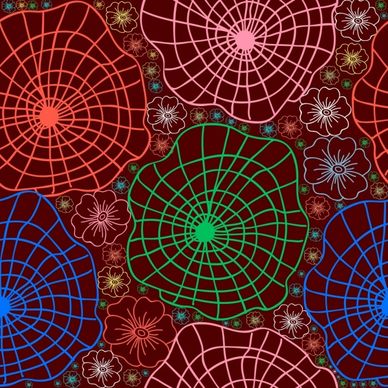 spider webs flowers pattern outline repeating colorful style