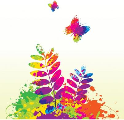 nature background template leaf butterflies sketch colorful grunge