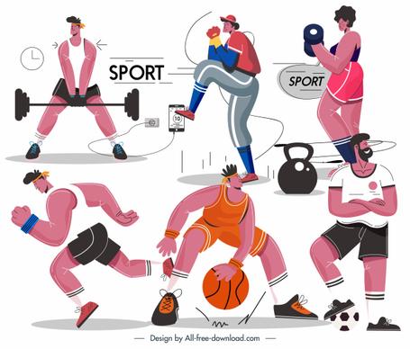 sports athletes icons cartoon characters sketch