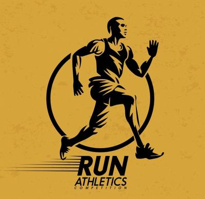 sports banner run athletics icon yellow retro design