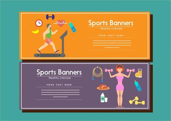sports banners human exercise design on color background
