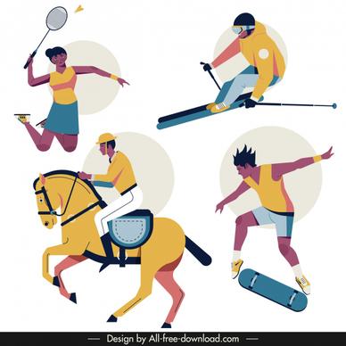 sports icons badminton ski jockey skating sketch