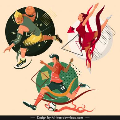 sports icons basketball soccer ballet sketch cartoon characters