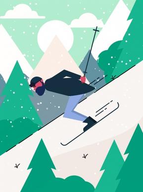 sports painting skiing man snow mountain icons