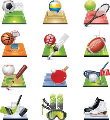 sports icons shiny colored modern 3d sketch