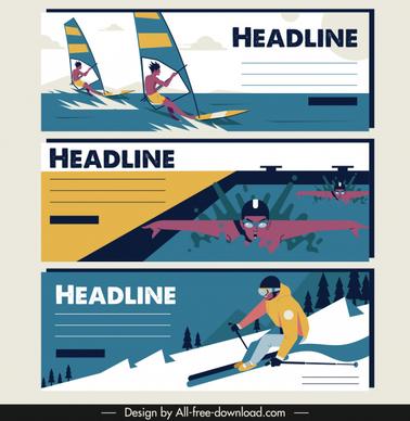 sports tournament banners sailing swimming skiing sketch
