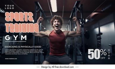 sports training gym banner discount template dynamic excited man