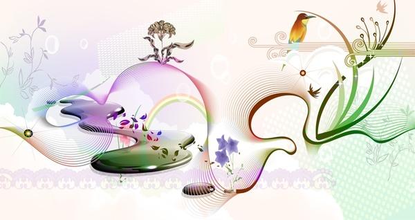 spring background colorful curves and symbols decoration