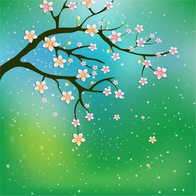 spring background cherry blossom ornament sparkling green backdrop