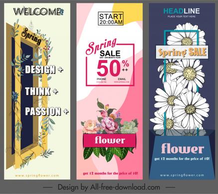 spring banners colored classic floral decor vertical design