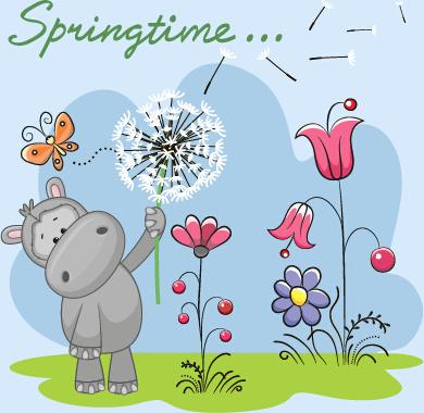spring lovely animal cartoon vector