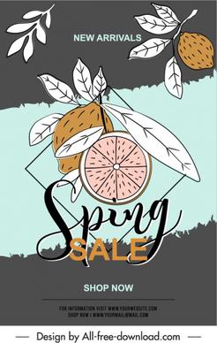 spring sale poster retro handdrawn lemon fruits sketch