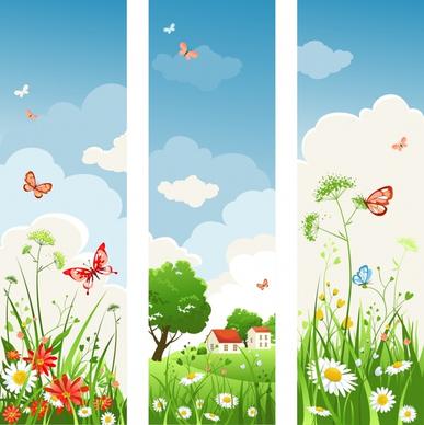 spring scenery background templates colorful cartoon sketch