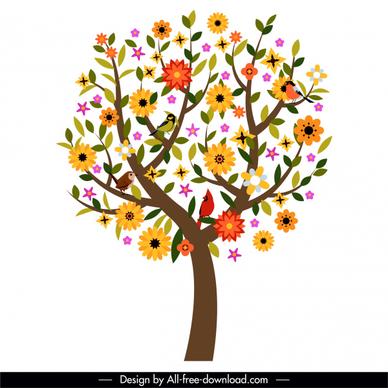 spring tree icon colorful flat handdrawn blooming sketch