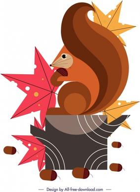 squirrel painting colorful flat design leaves chestnuts decor