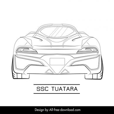 ssc tuatara car model icon flat black white handdrawn back view sketch