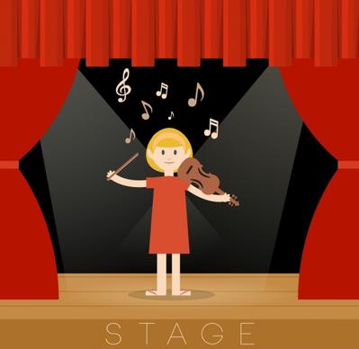 stage design template red curtain decoration violinist icon