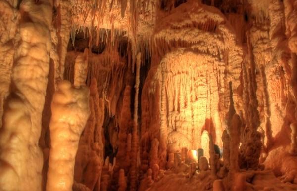 stalactites from ceiling in natural bridge caverns texas