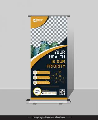 standee medical healthcare poster template contrast checkered leaves