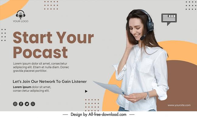 start your podcast banner template happy woman