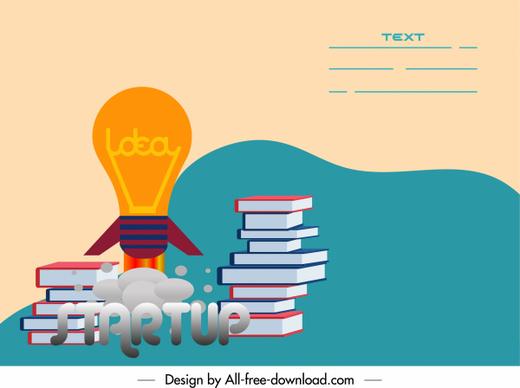 startup poster book stack lightbulb sketch